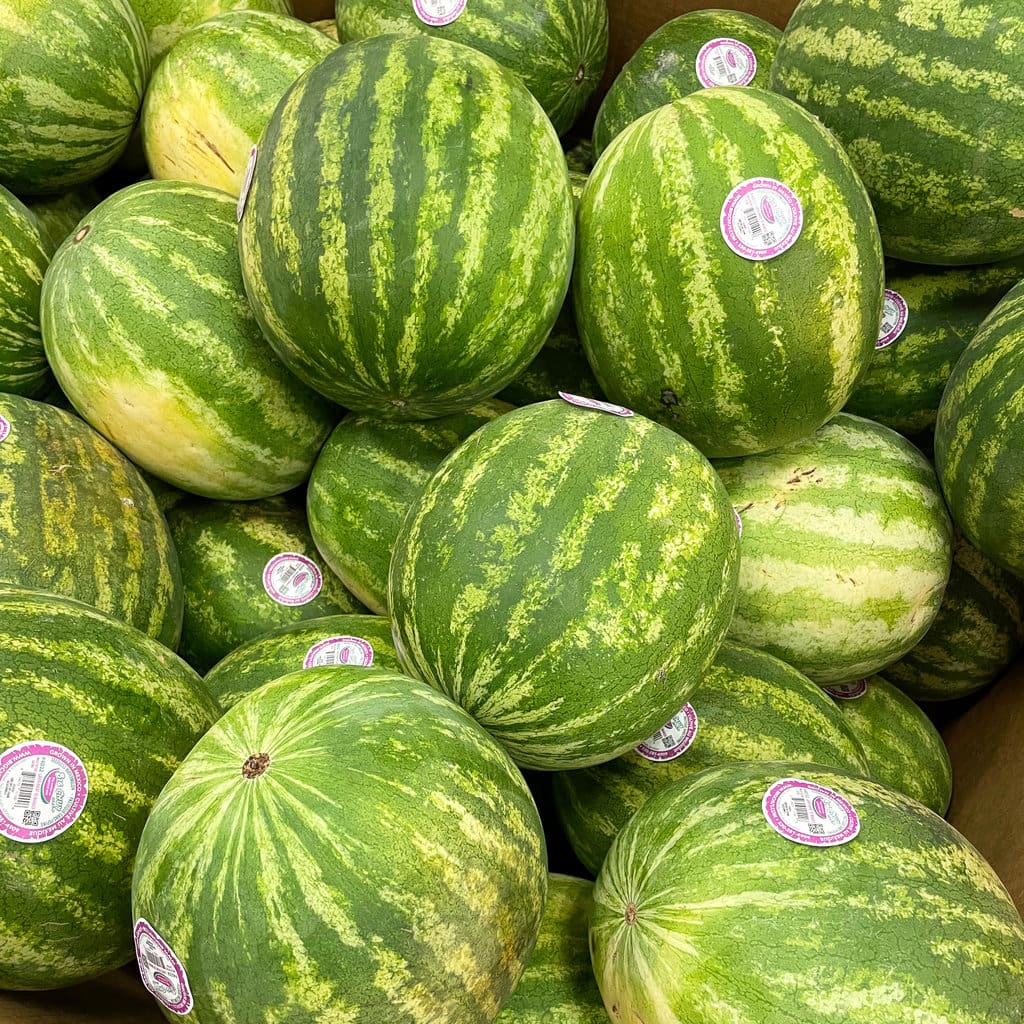 Box of watermelons at the grocery store. 