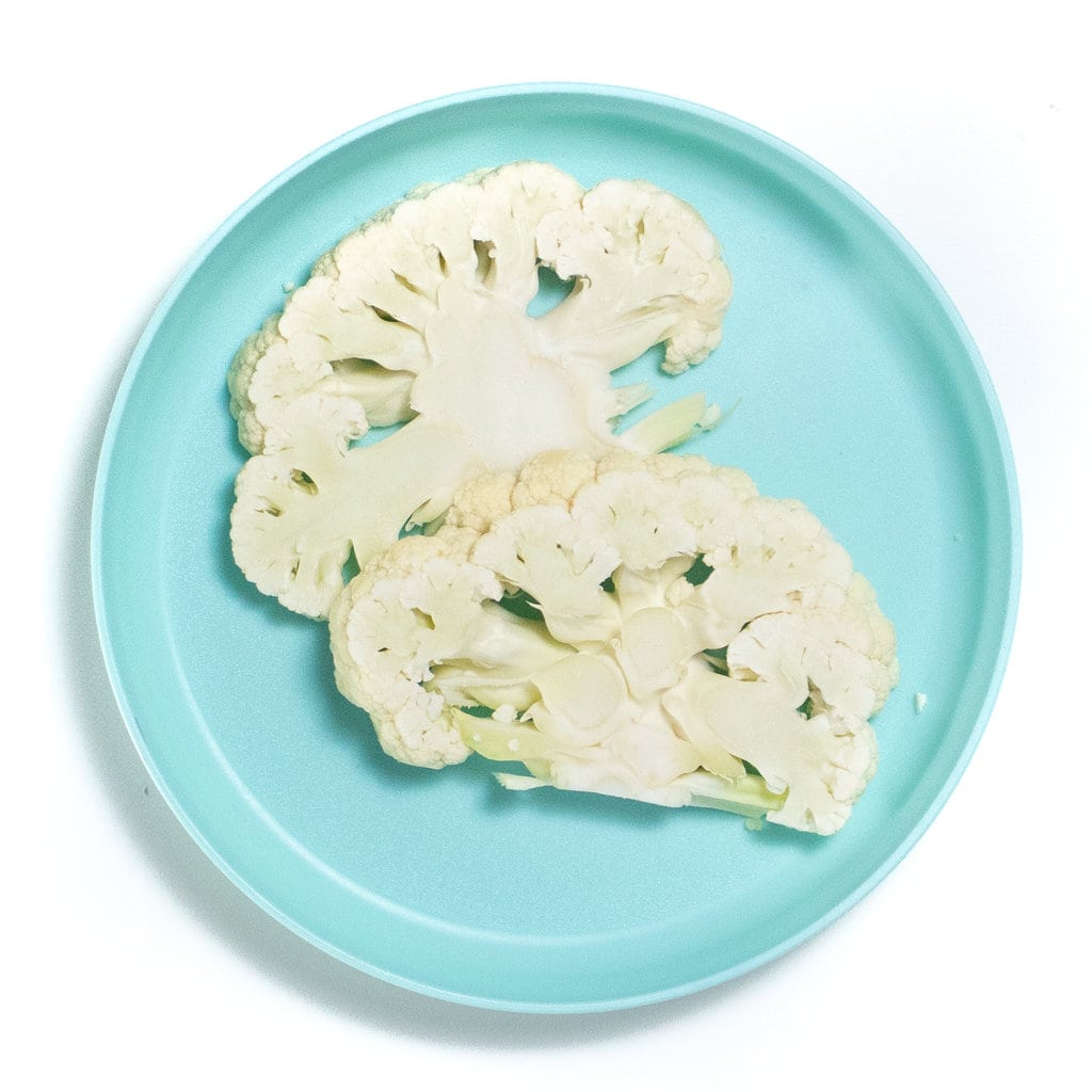 A tail plate with cauliflower steaks.