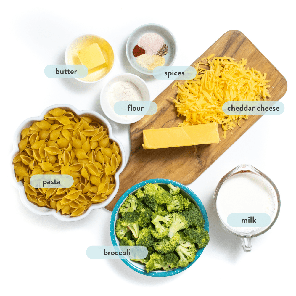 Ingredients spread across a white background.
