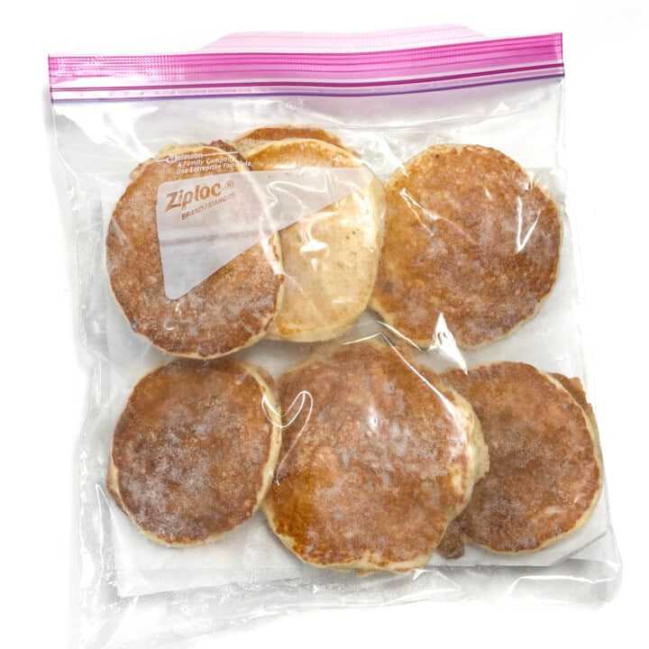 A Ziploc bag full of frozen pancakes.