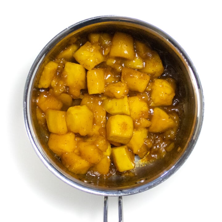 Simmered mango and maple syrup, and nutmeg.