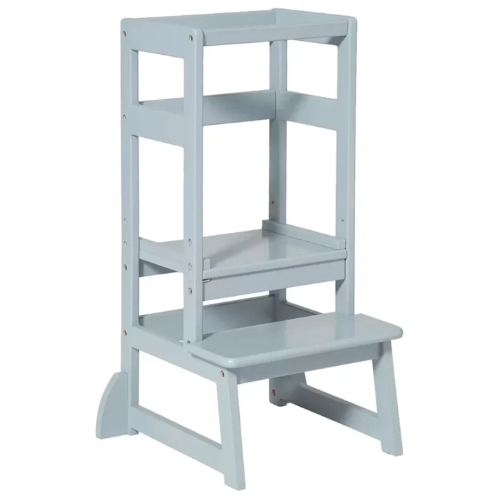 gray learning tower for toddlers and kids.