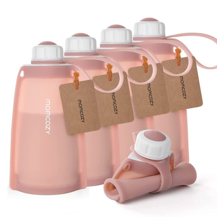 pink silicone reusable breast milk storage bags