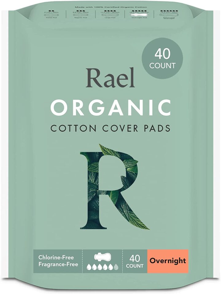 sage green package with leafs on it for overnight absorbency pads. 