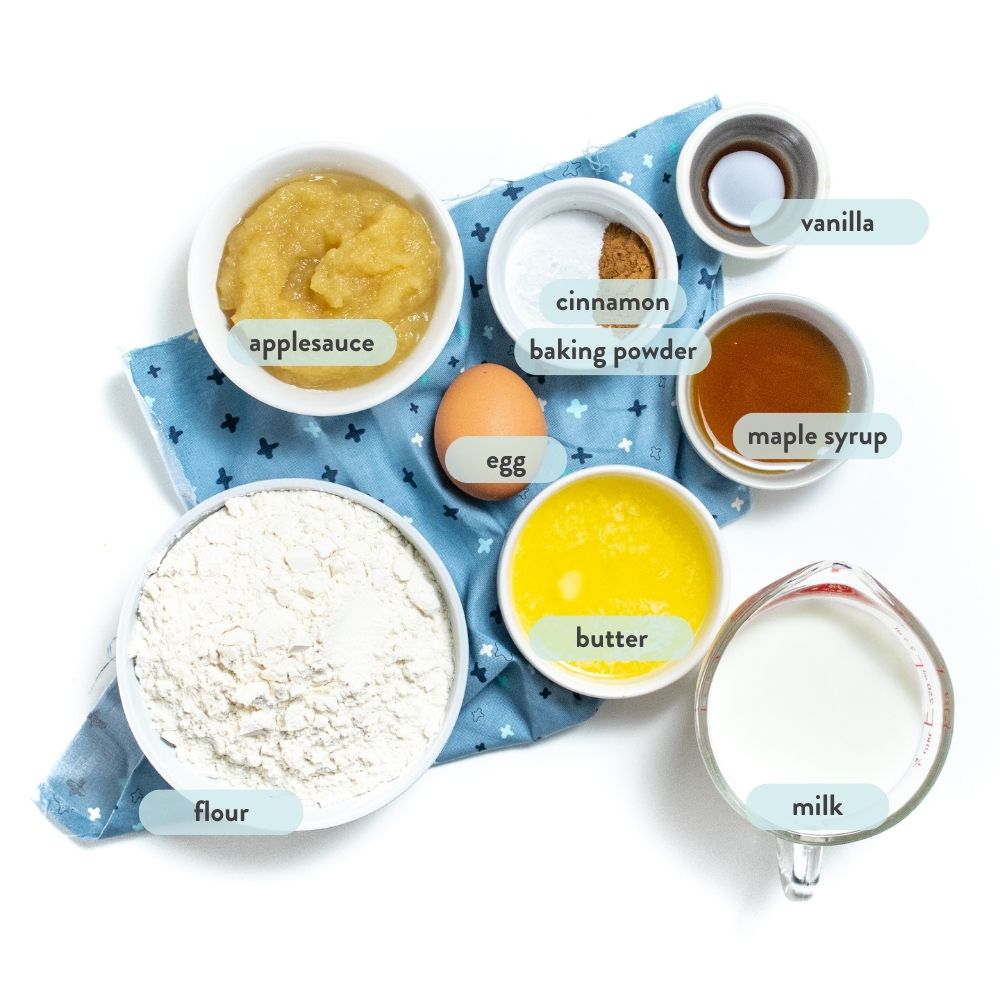 Spread of ingredients on a white counter with labels of each of their names. 