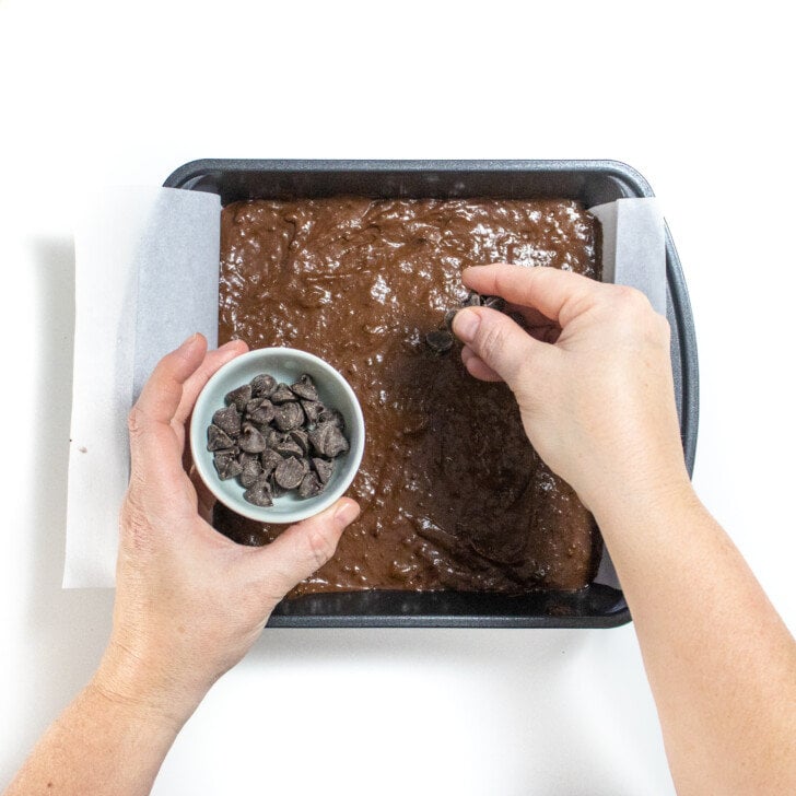Square baking pan with me, potato brownie batter into handspring clean chocolate chips on